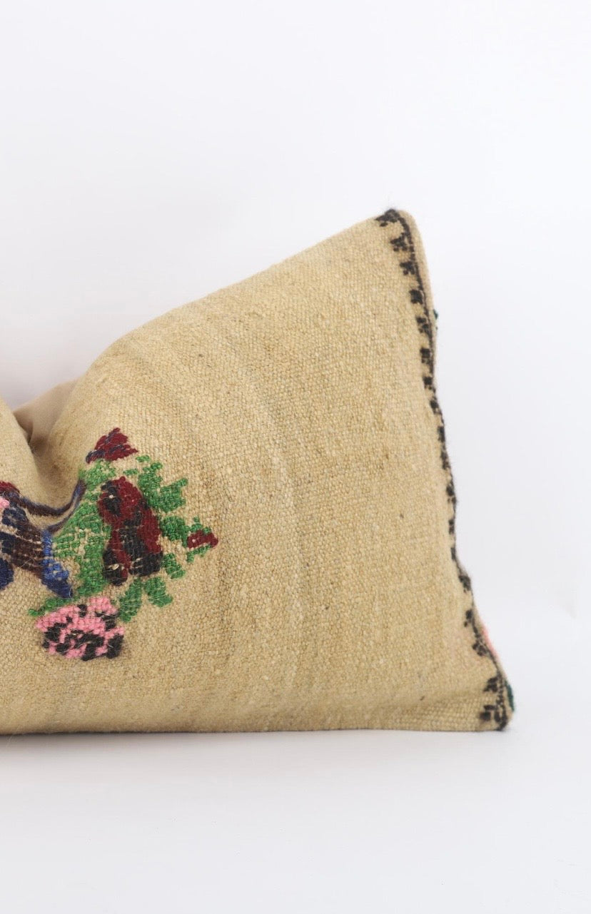 Elifi Beige Turkish Kilim Pillow Cover