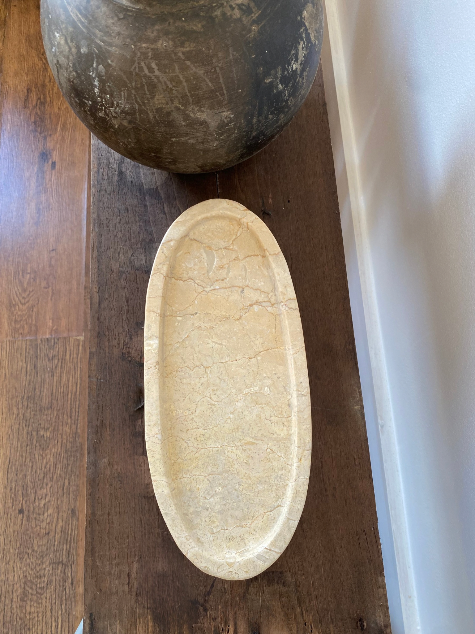 Malida Decor Oval Marble Tray – Beige Stone Decorative Tray