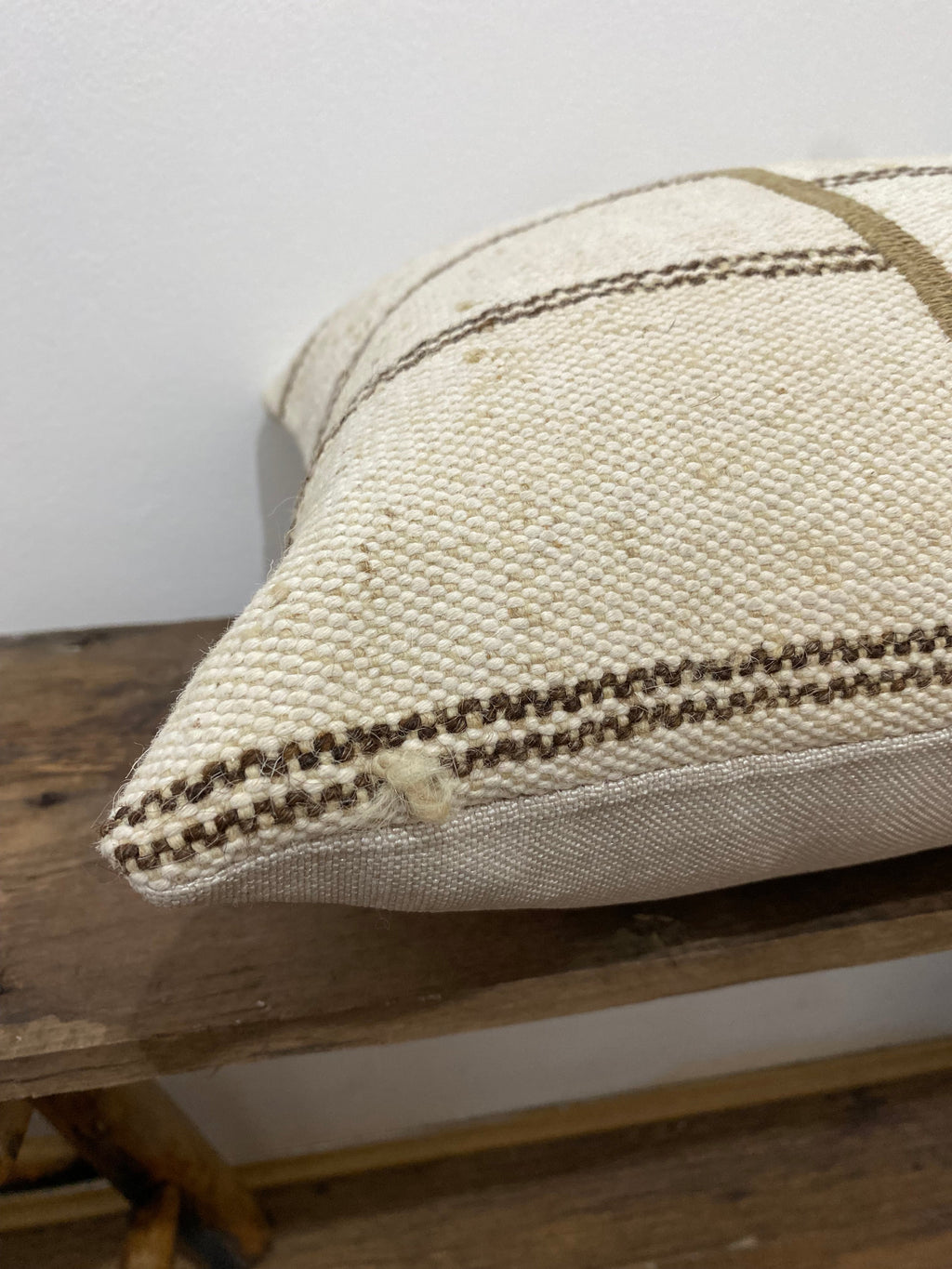 Vintage Anatolian Kilim Pillow Cover – Cream & Brown Stripe (40x40cm)