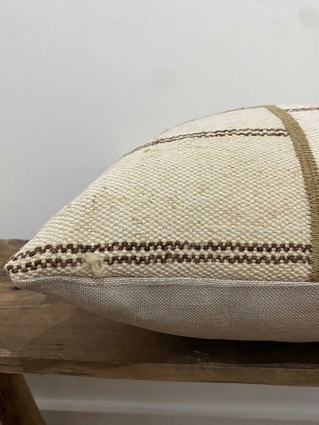 Vintage Anatolian Kilim Pillow Cover – Cream & Brown Stripe (40x40cm)
