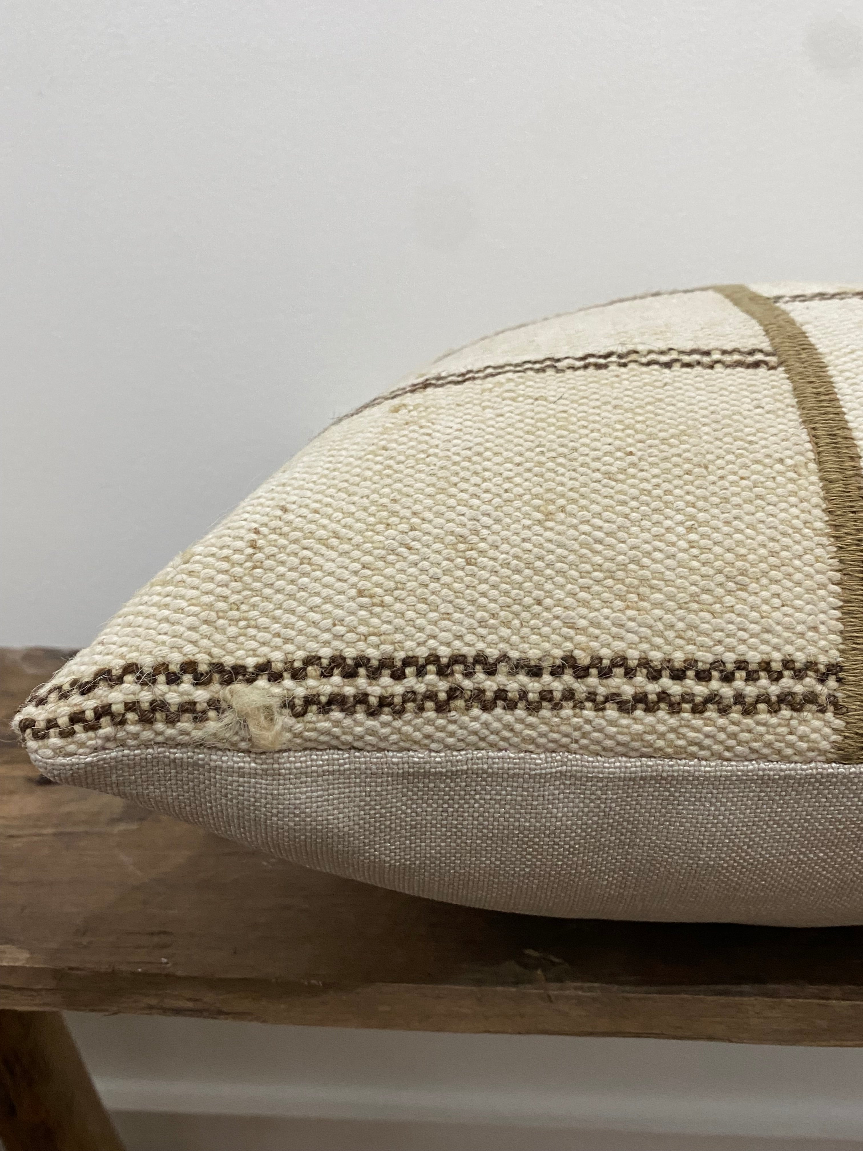Vintage Anatolian Kilim Pillow Cover – Cream & Brown Stripe (40x40cm)