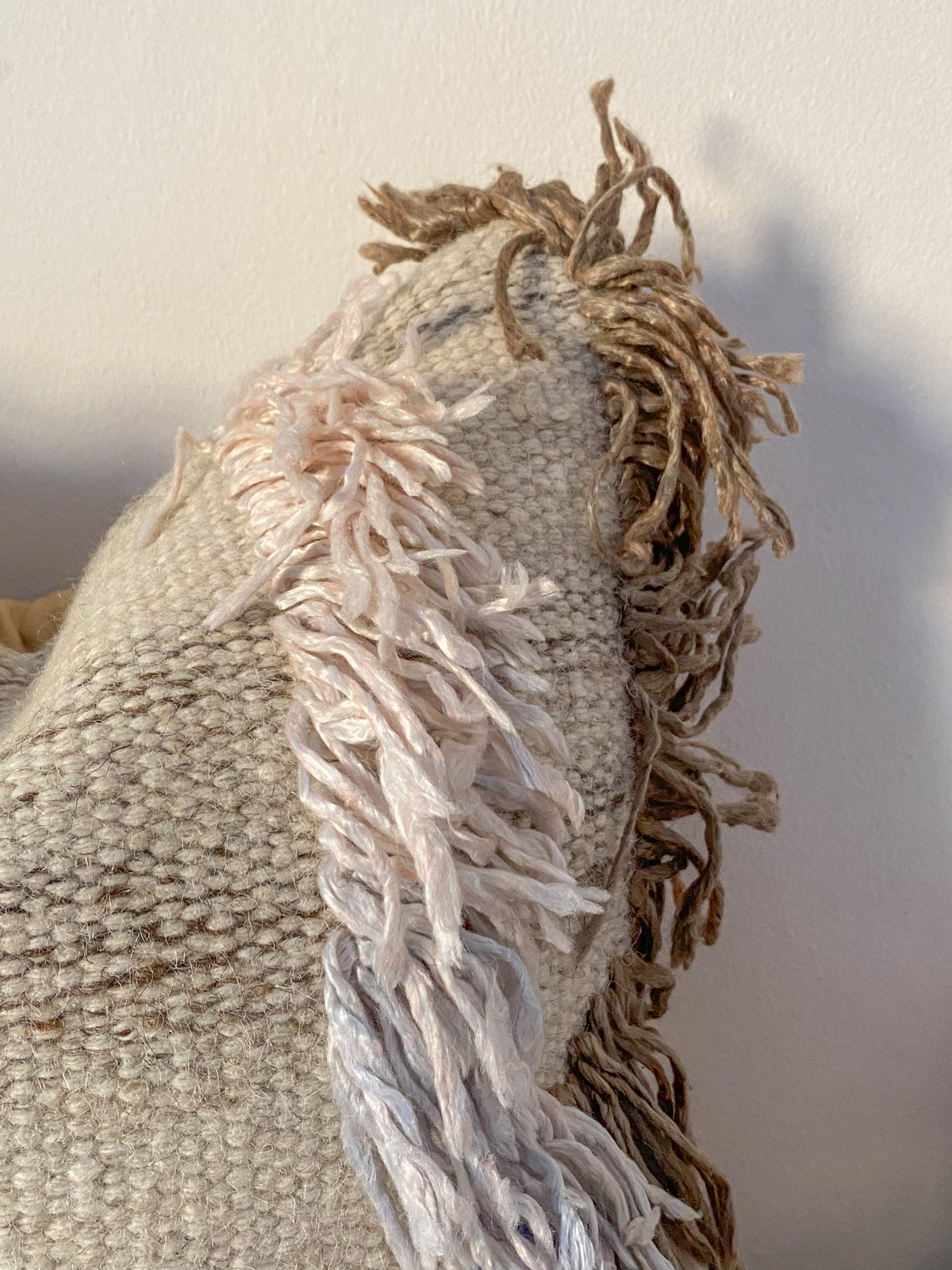 Turkish Kilim Pillow Cover - Pastel Fringe Detail