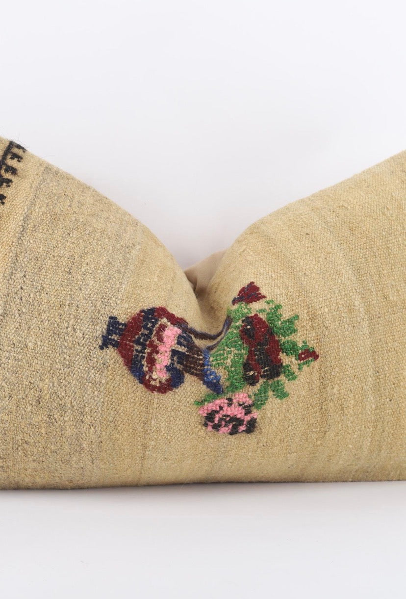 Elifi Beige Turkish Kilim Pillow Cover