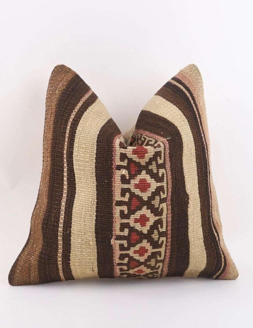 Striped Brown Vintage Turkish Kilim Cover