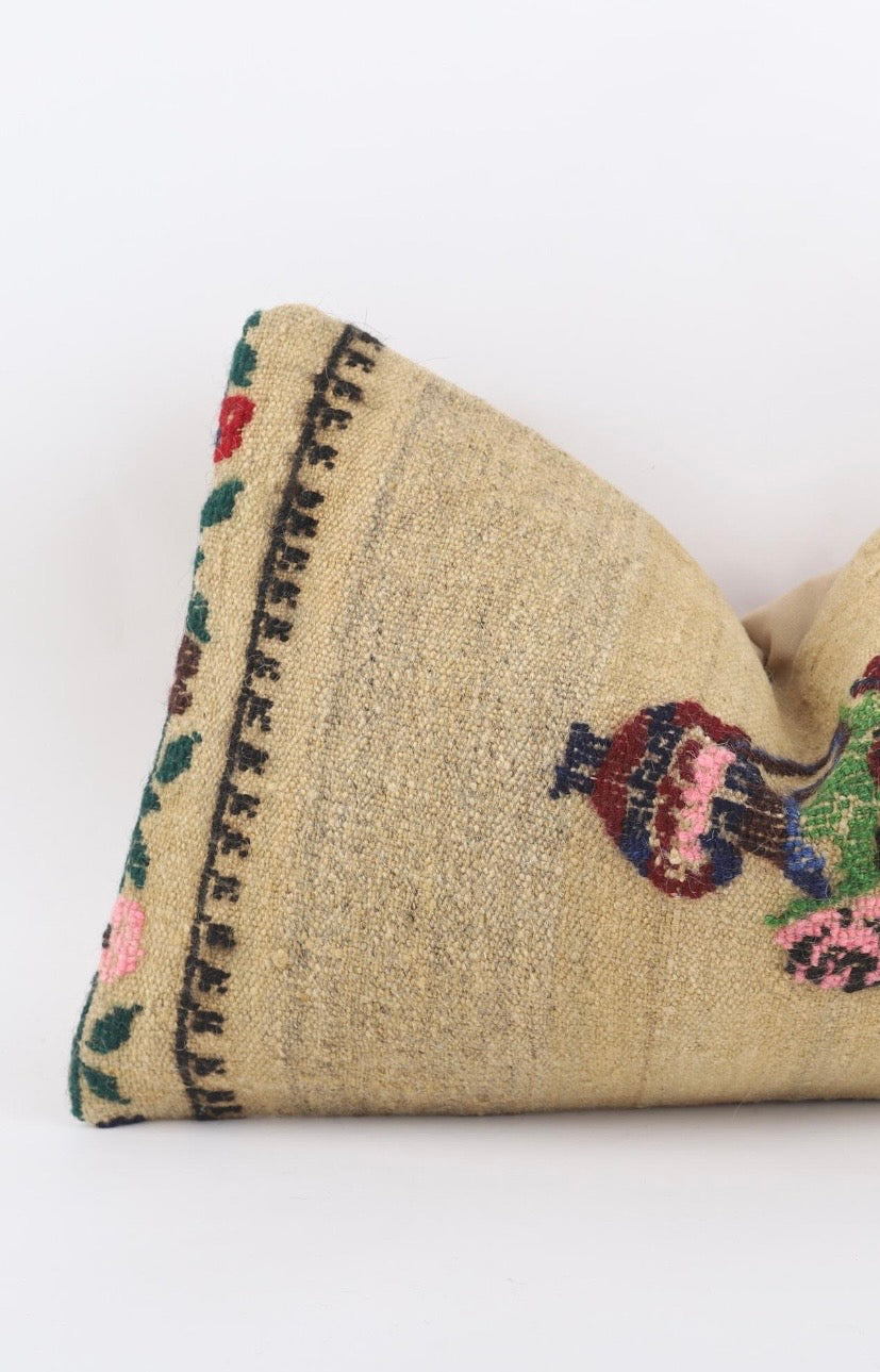 Elifi Beige Turkish Kilim Pillow Cover