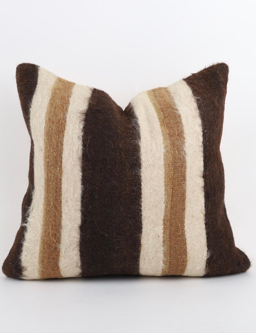 Topak Brown Striped Vintage Turkish Kilim Cover