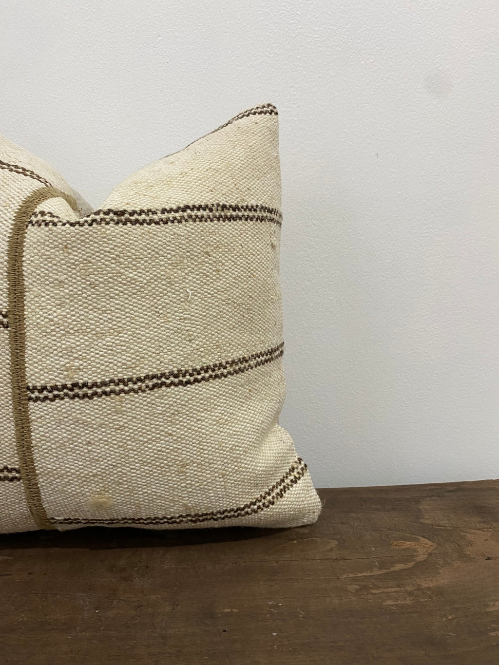 Vintage Anatolian Kilim Pillow Cover – Cream & Brown Stripe (40x40cm)