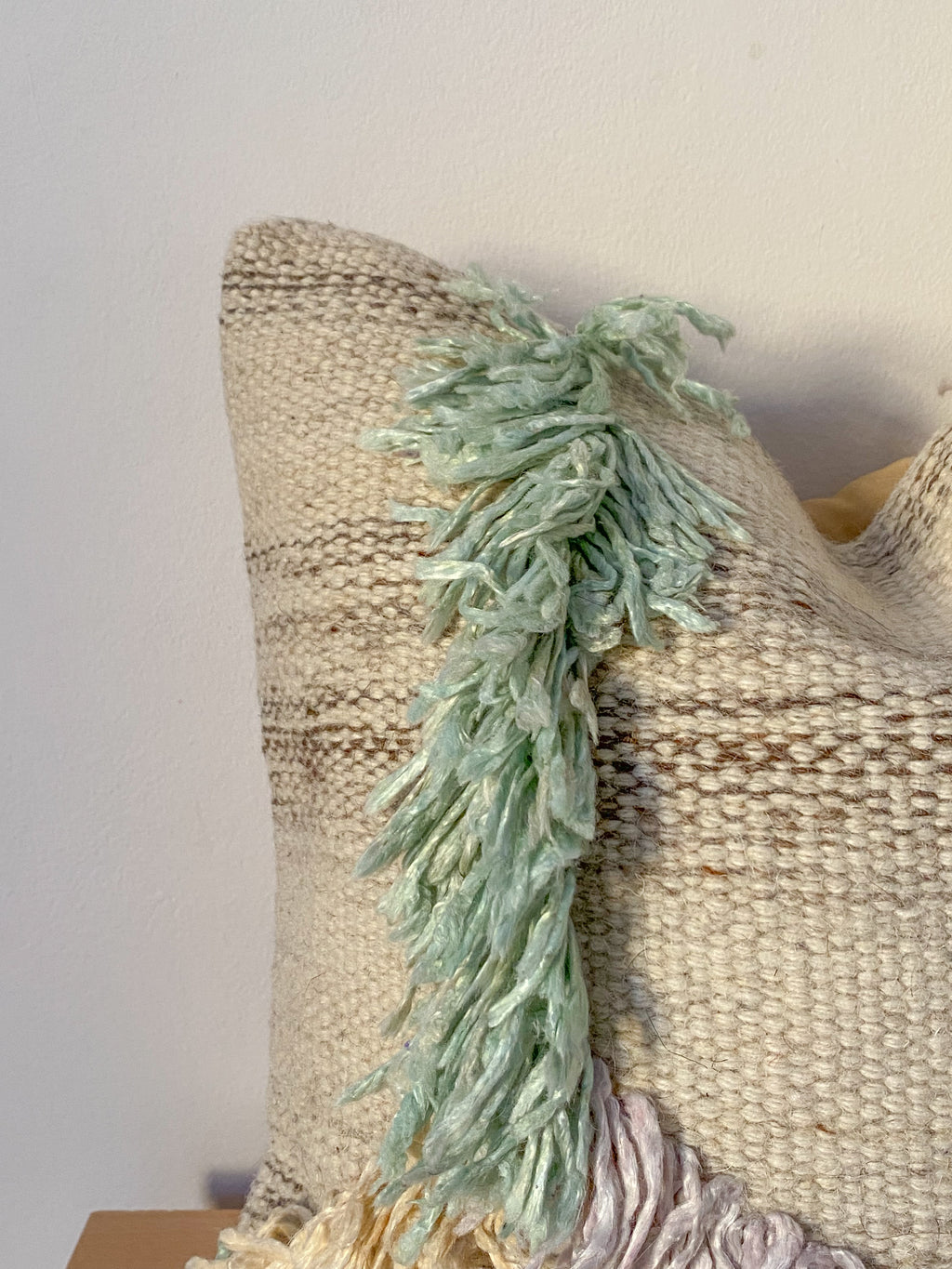 Turkish Kilim Pillow Cover - Pastel Fringe Detail