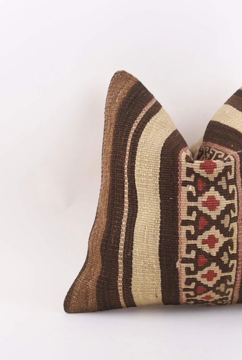 Striped Brown Vintage Turkish Kilim Cover