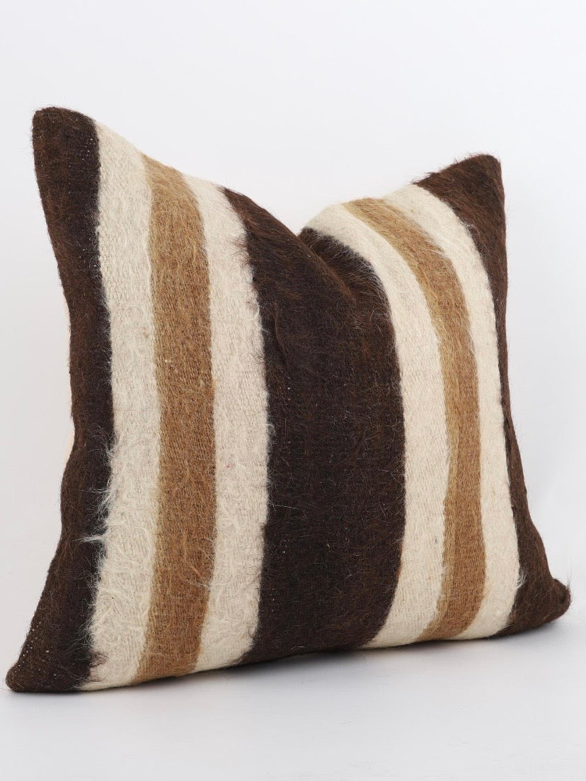 Topak Brown Striped Vintage Turkish Kilim Cover