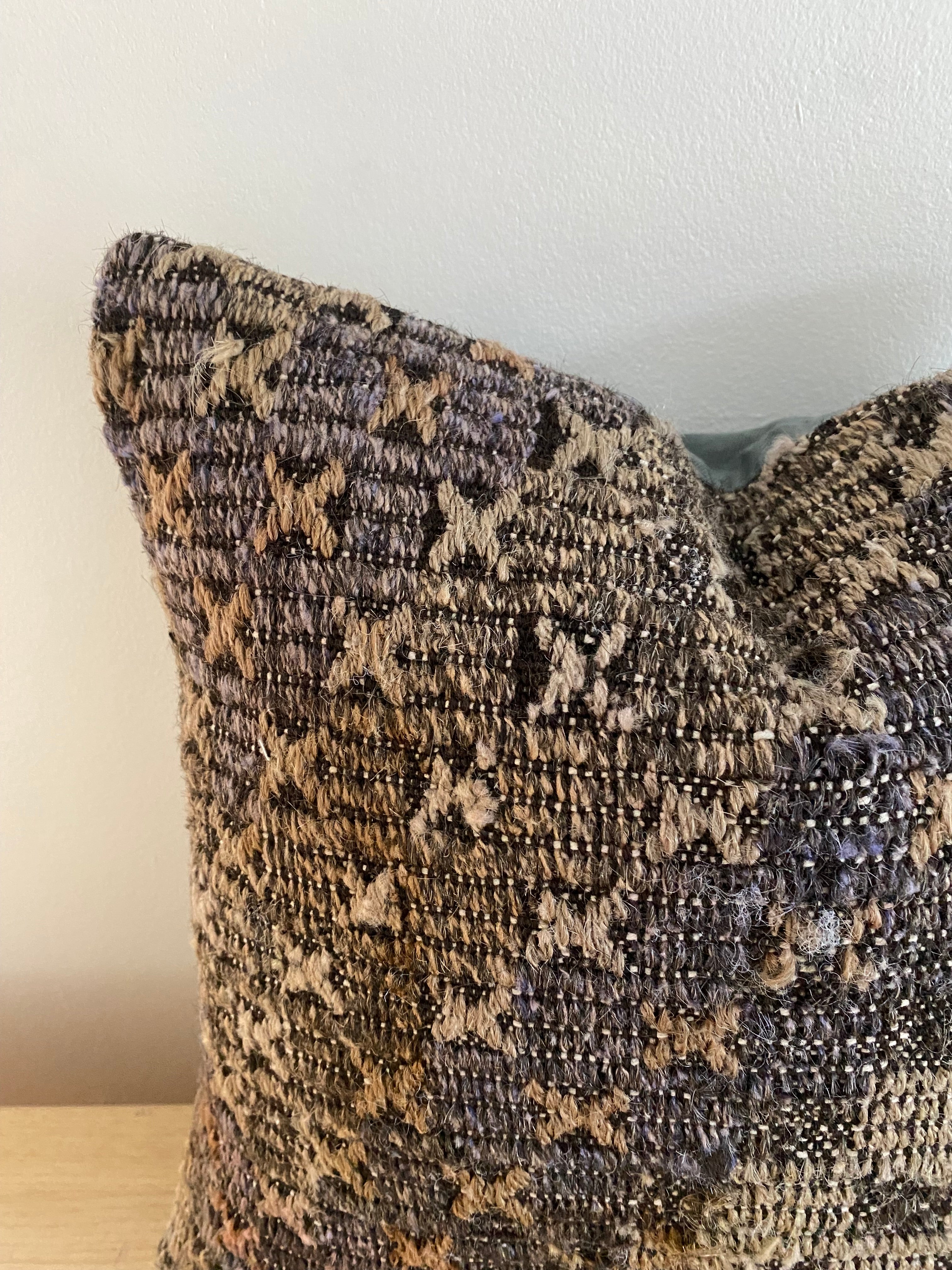 Textured Turkish Kilim Pillow Cover with geometric pattern on a white background