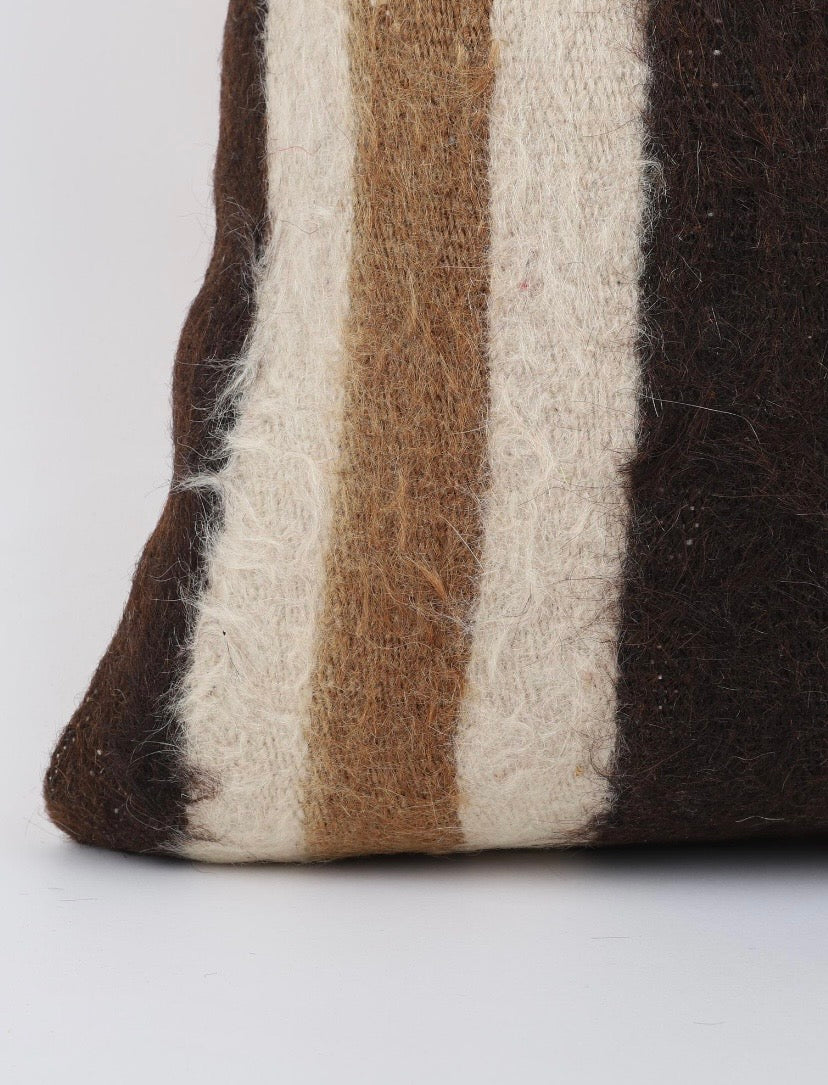 Topak Brown Striped Vintage Turkish Kilim Cover