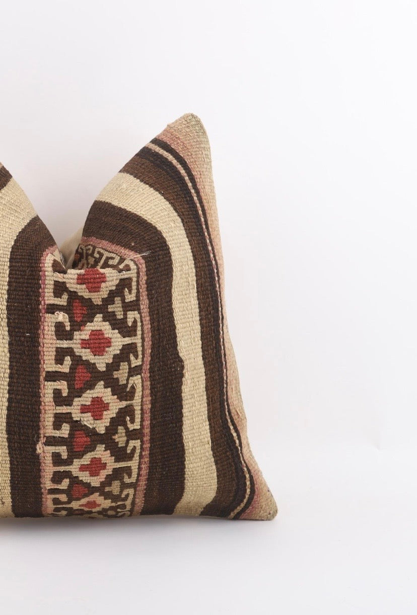 Striped Brown Vintage Turkish Kilim Cover