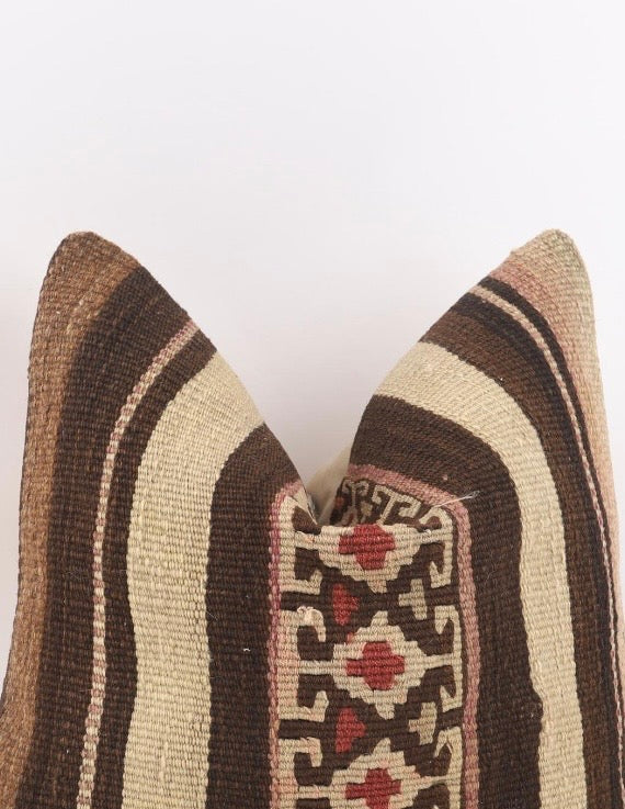Striped Brown Vintage Turkish Kilim Cover