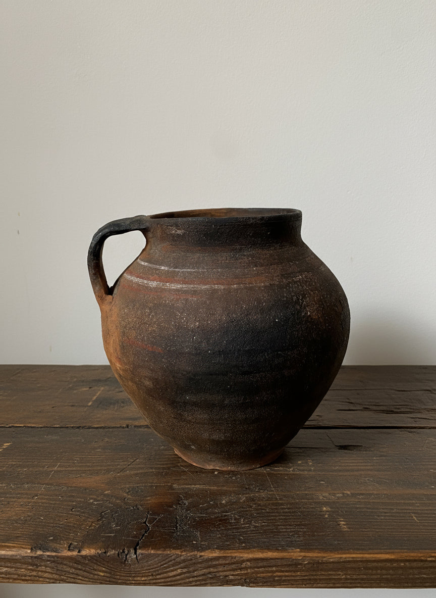 Brown and Black Antique Clay Pot