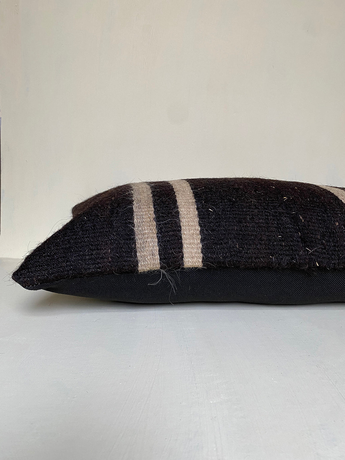 Brown Turkish Kilim Pillow Cover with beige stripes