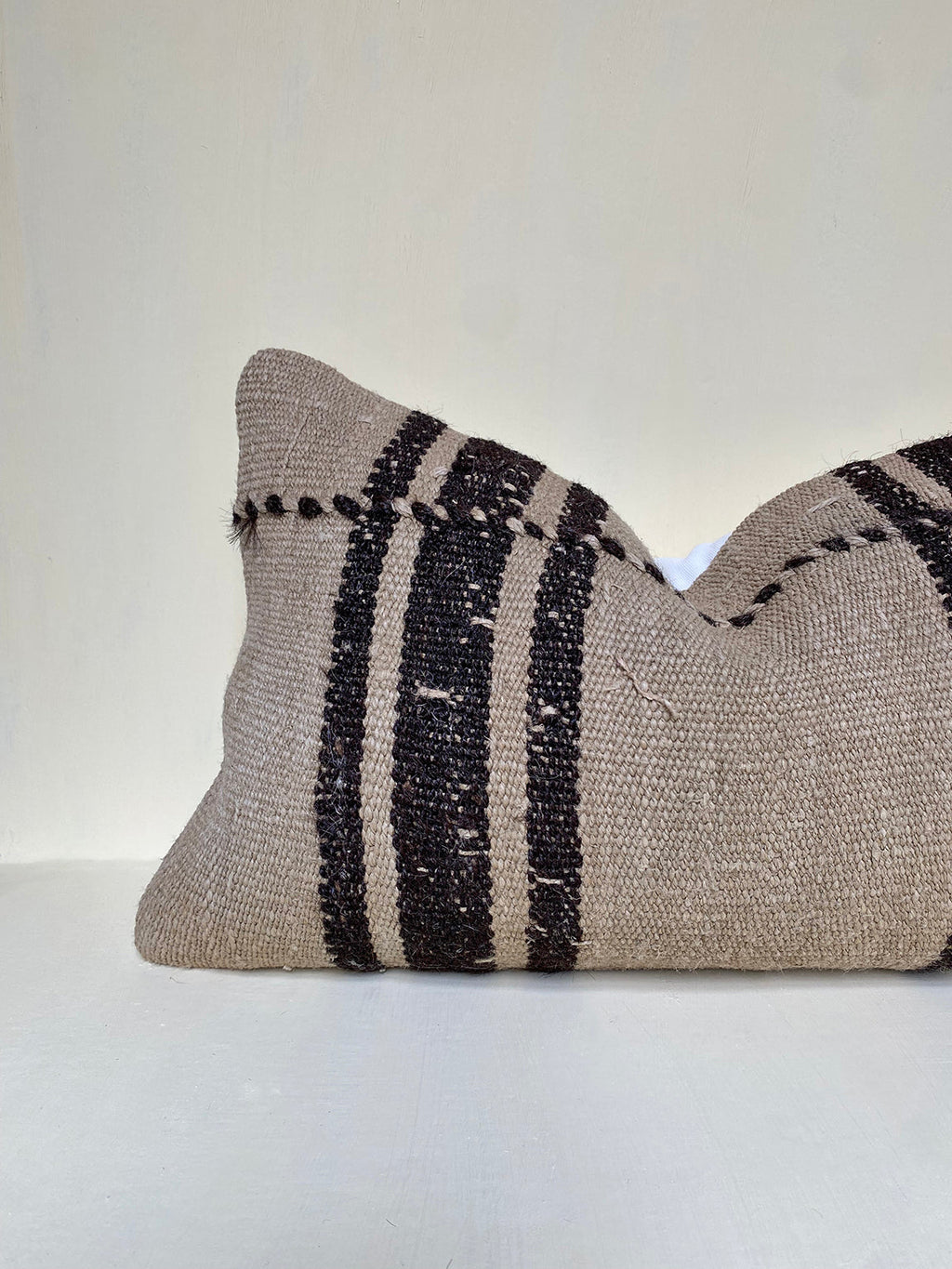 Turkish Kilim Striped Pillow Cover with cream background