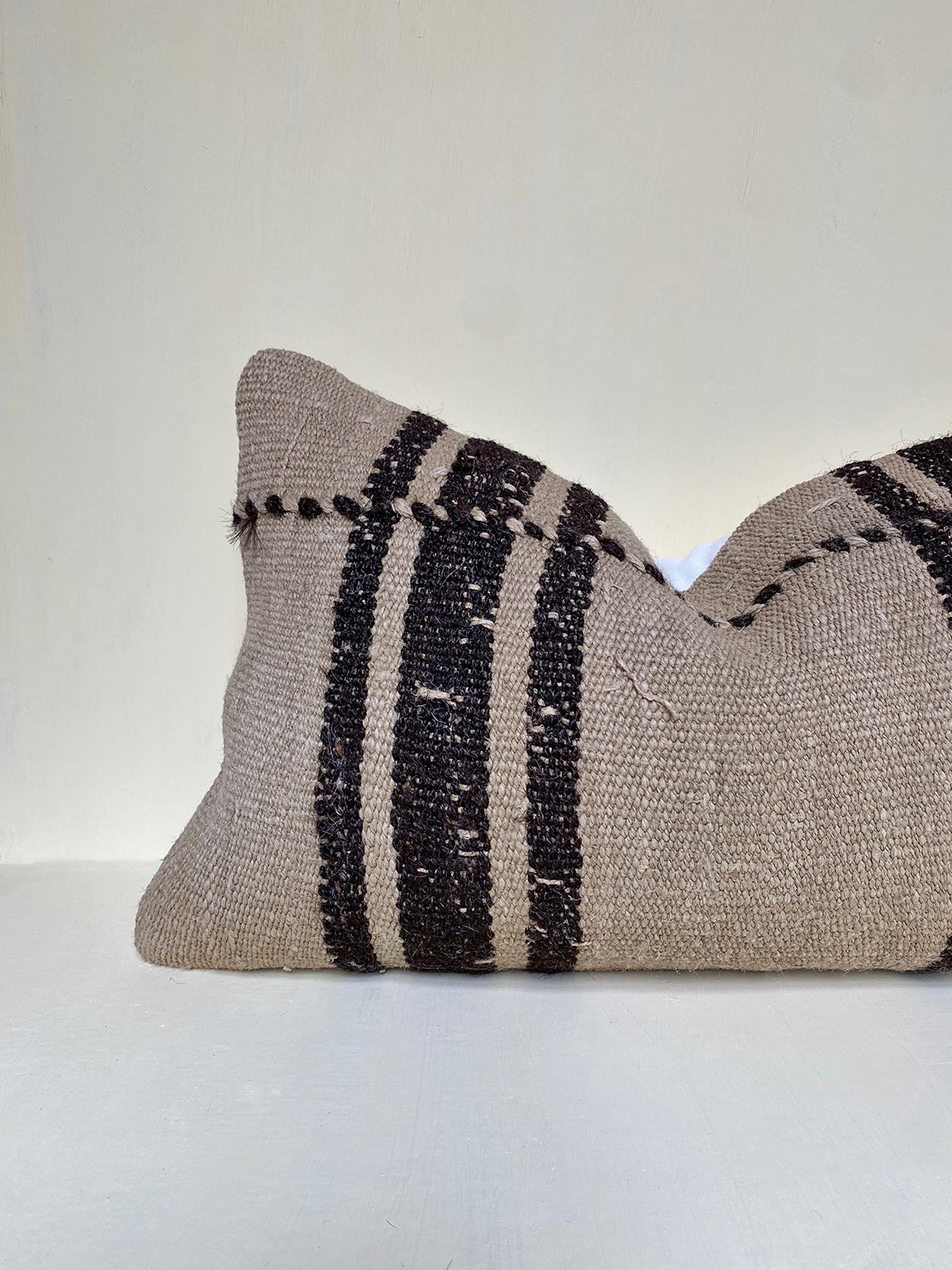 Turkish Kilim Striped Pillow Cover with cream background