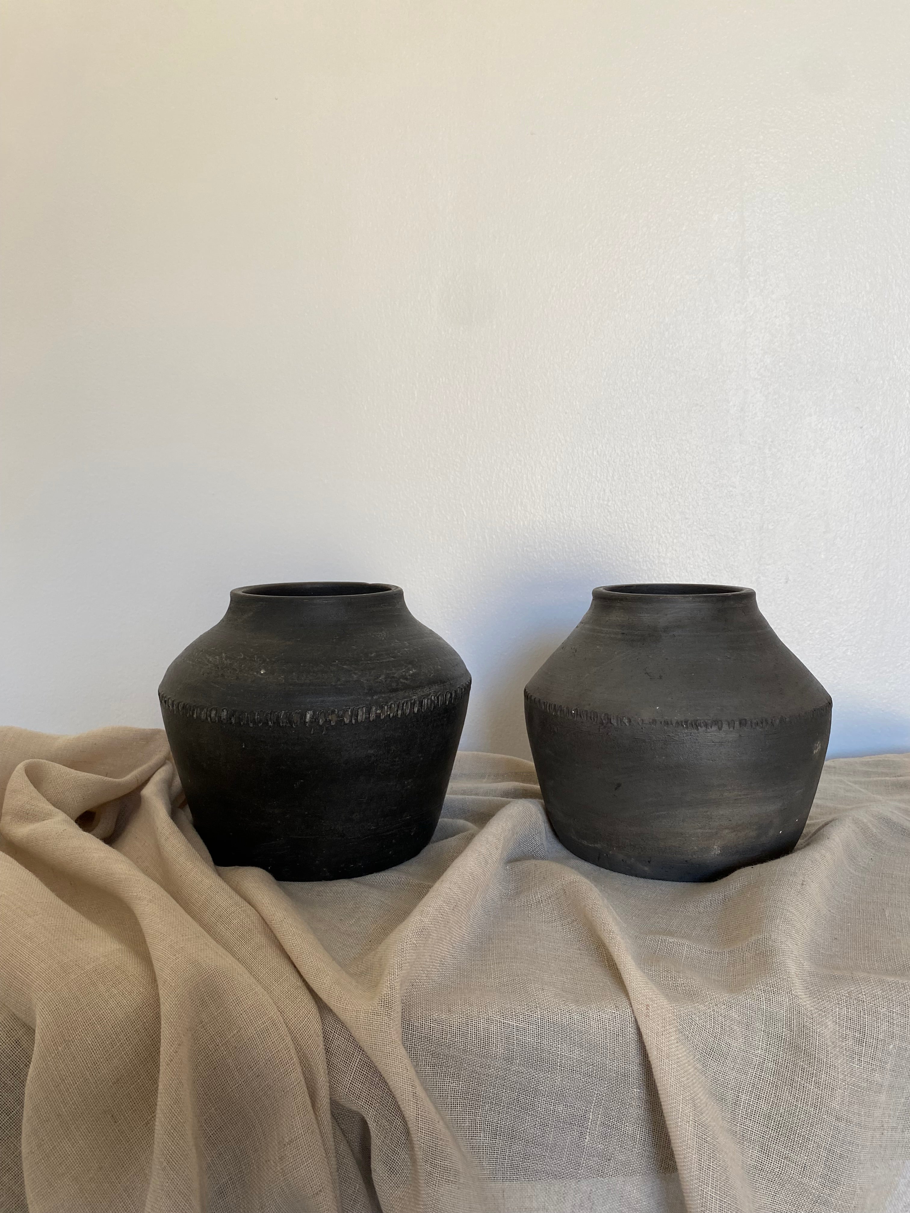 Two Small Black Clay Pots 