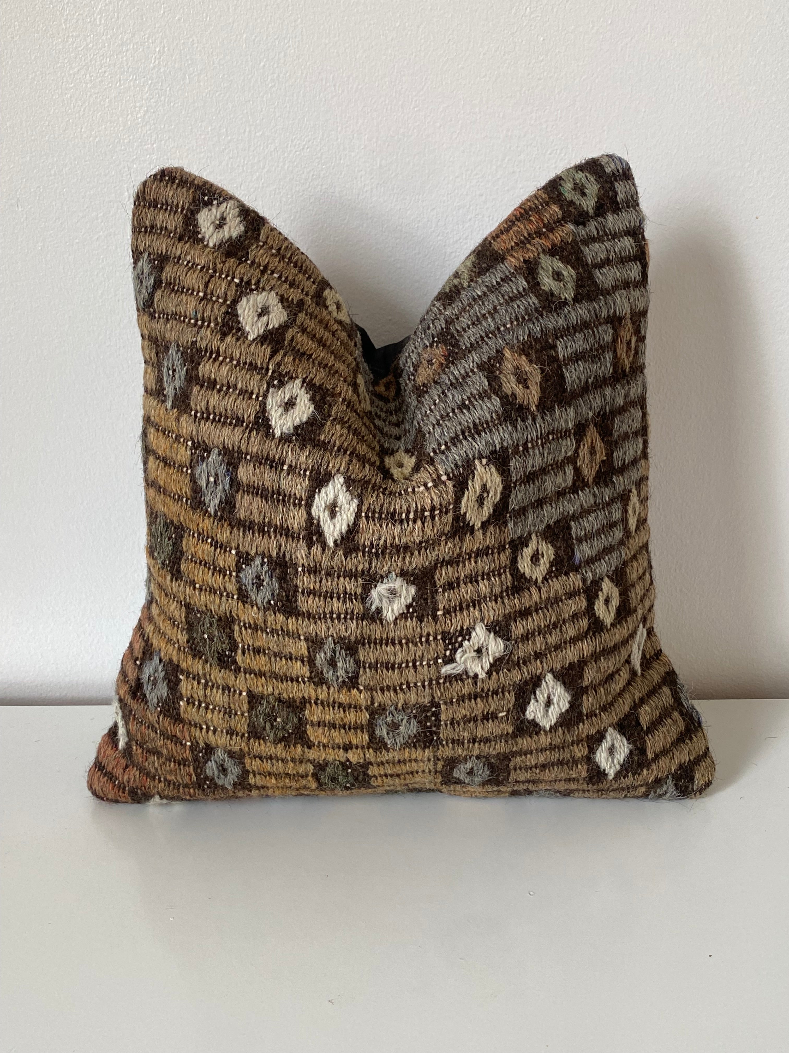 Turkish Kilim Decorative pillow cover with a geometric pattern on a white background