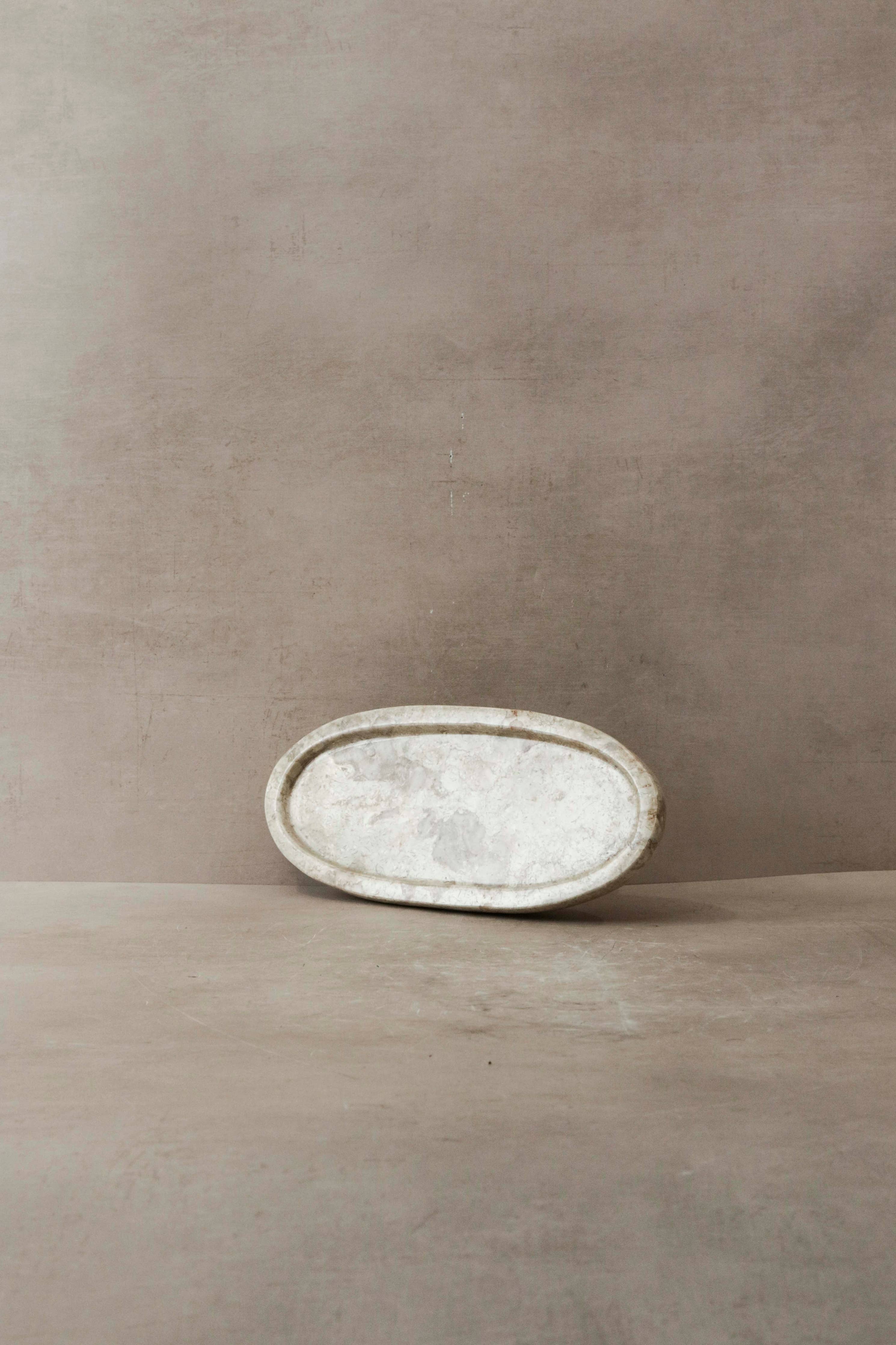 Malida Decor Oval Marble Tray – Beige Stone Decorative Tray