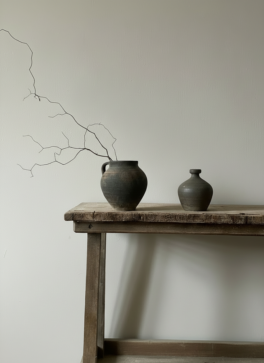 Close-up of vessels on console table