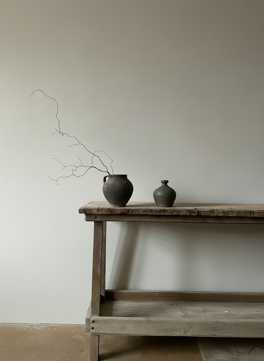 Console table with smaller right vase