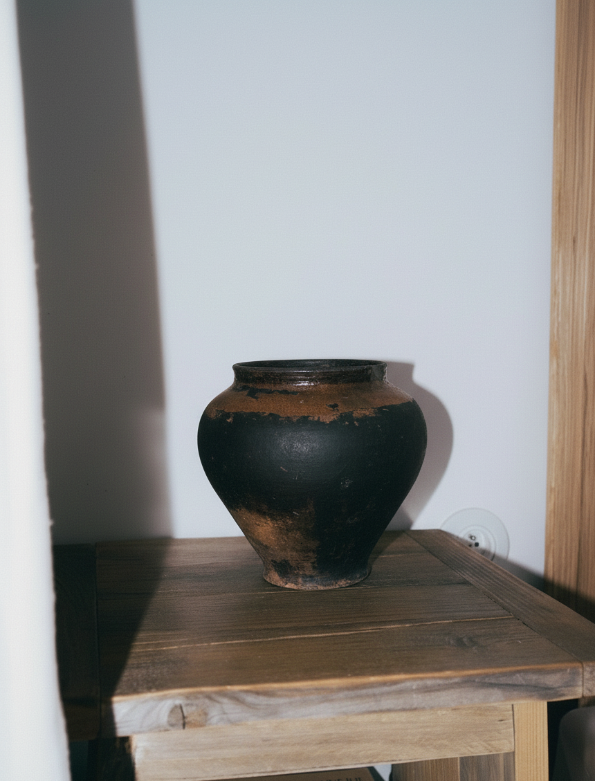 Recreated table scene with dark pot