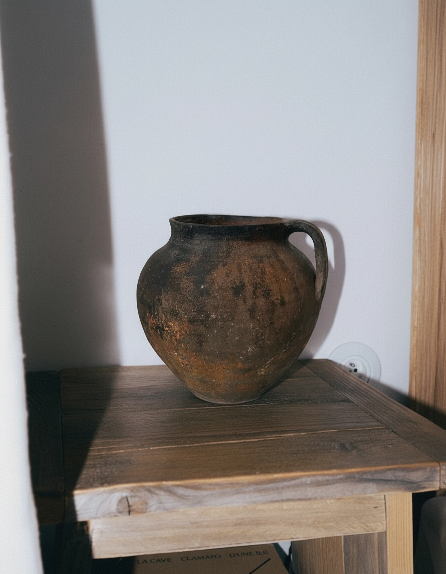 Rustic table with clay pot