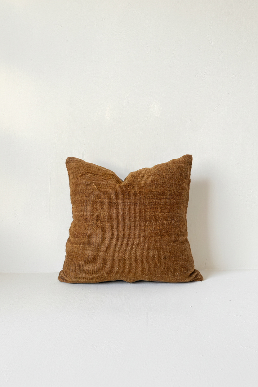 Safra caramel cushion against wall